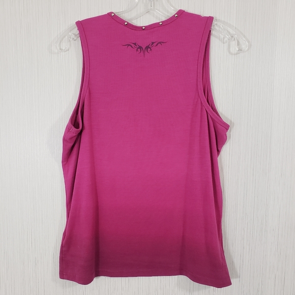 Harley Davidson embroidered front ombre with silver tone metal detail tank top L - Picture 7 of 10